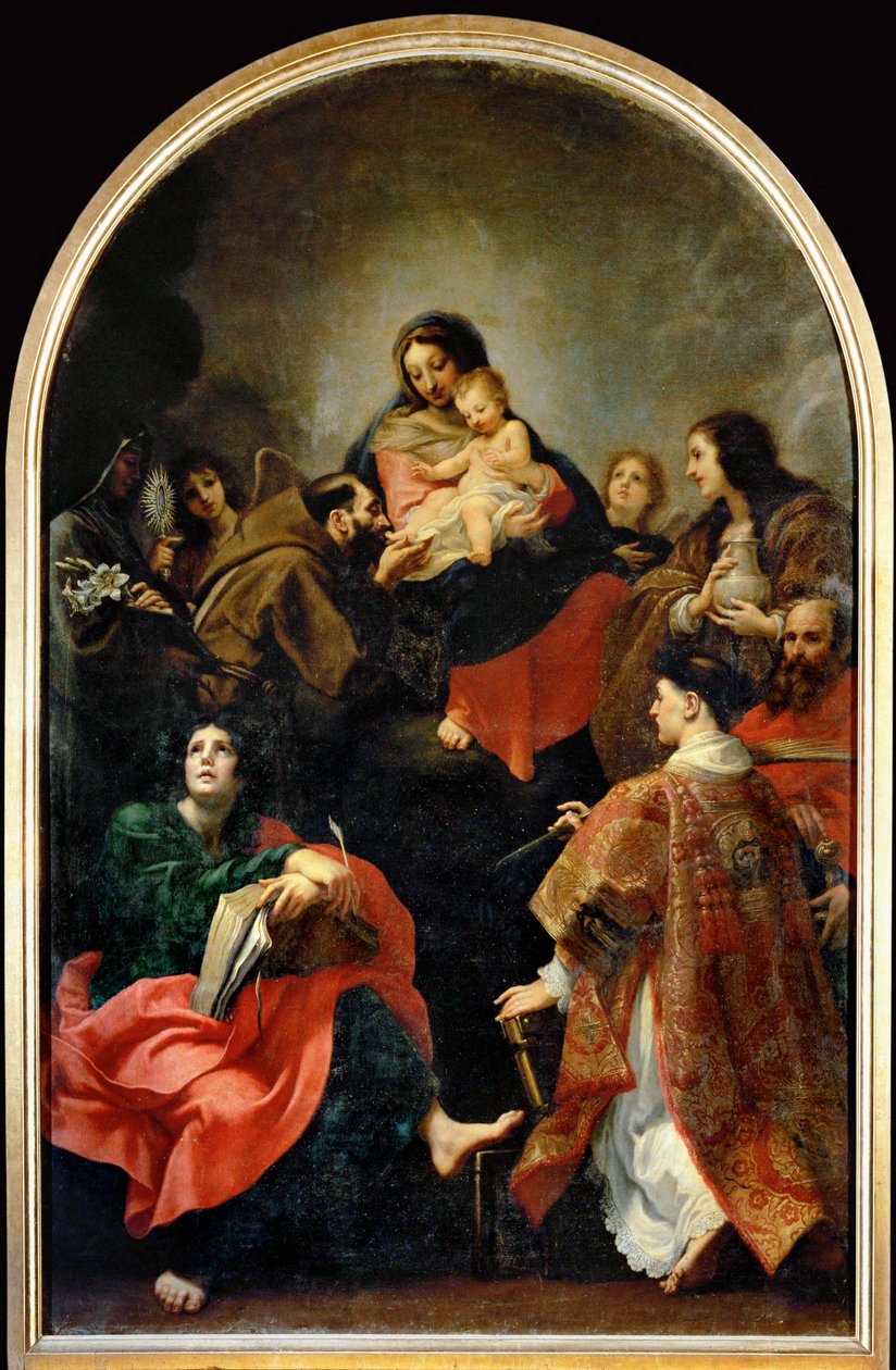 Madonna in trono con santi (dipinto su tela) da Baldassare Franceschini