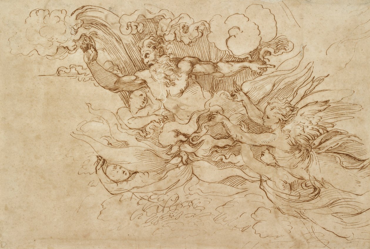 Geova in una nuvola fiammeggiante, accompagnato da angeli, XVI secolo da Baldassare Peruzzi