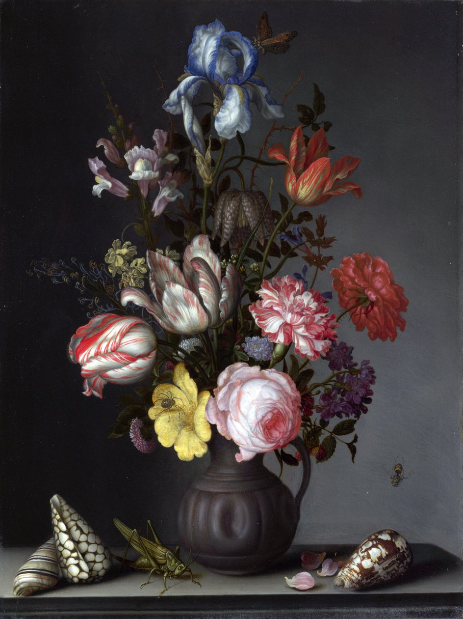 Fiori in un vaso con conchiglie e insetti da Balthasar van der Ast