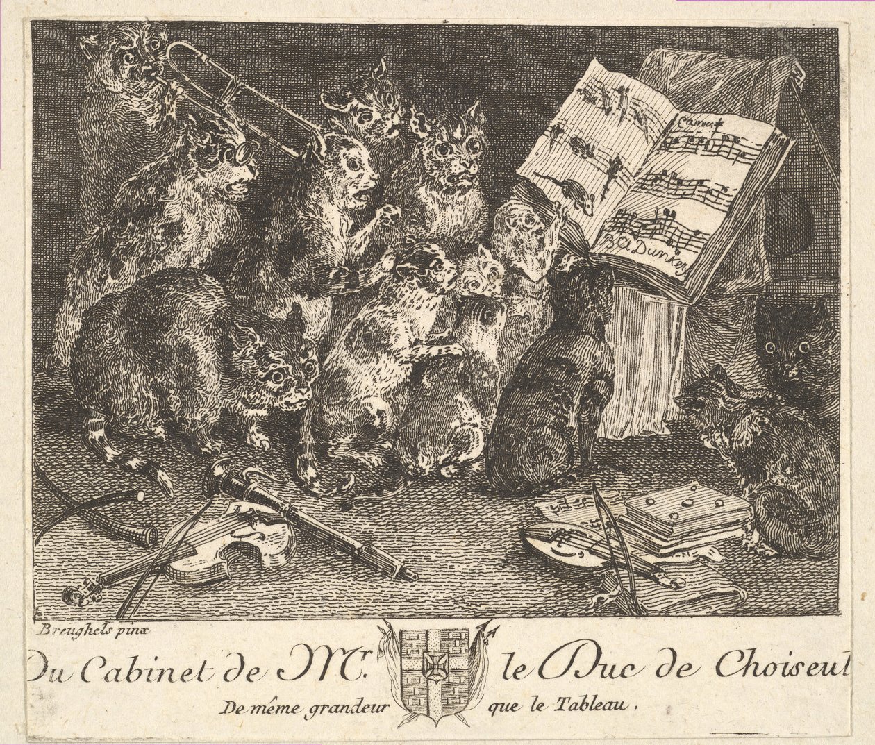 Concerto di gatti, dopo il dipinto nella collezione del Duca di Choiseul, prima del 1771 da Balthasar Anton Dunker