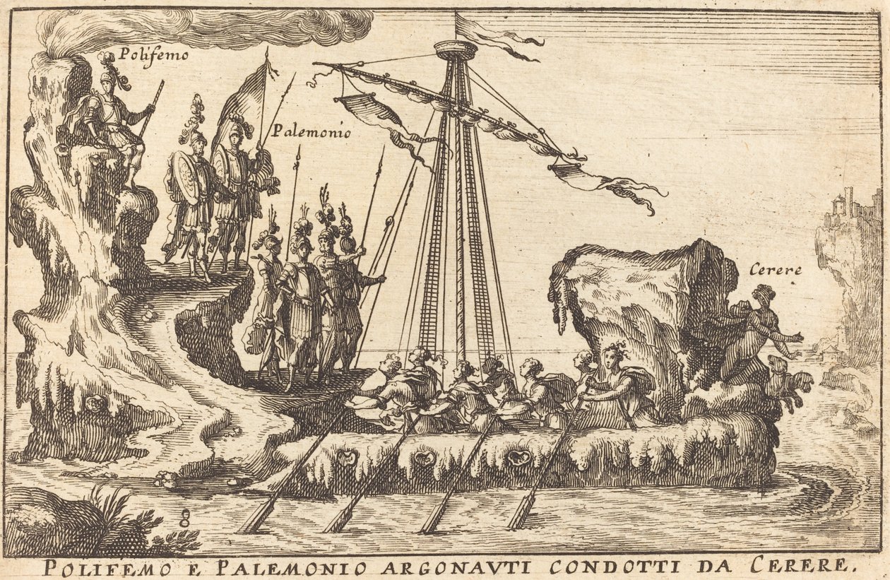 Polifemo e Palemone Argonauti condotti da Cerere da Balthasar Moncornet after Remigio Cantagallina