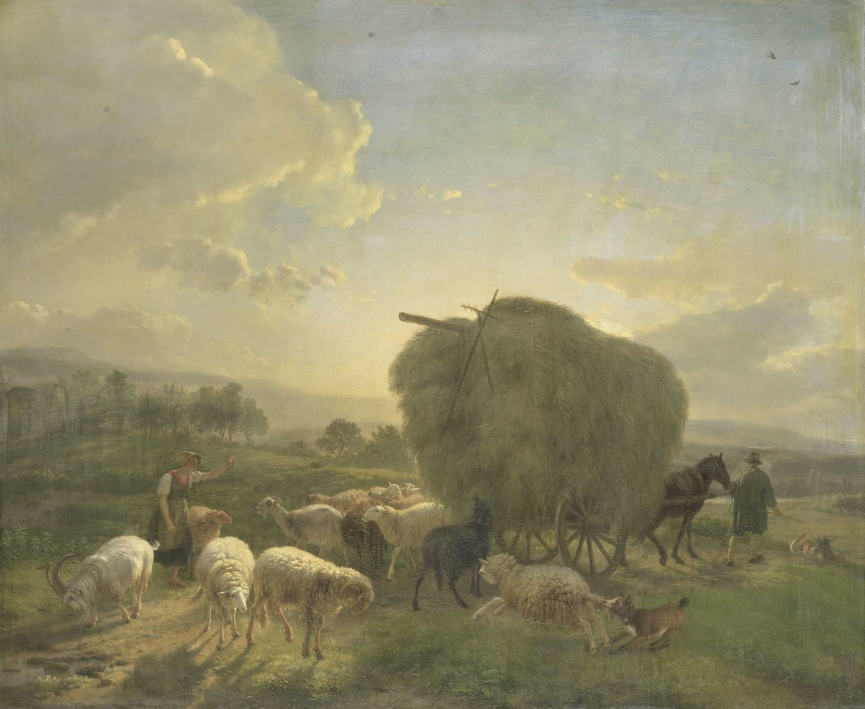 Paesaggio con pecore e carro di fieno da Balthasar Paul Ommeganck