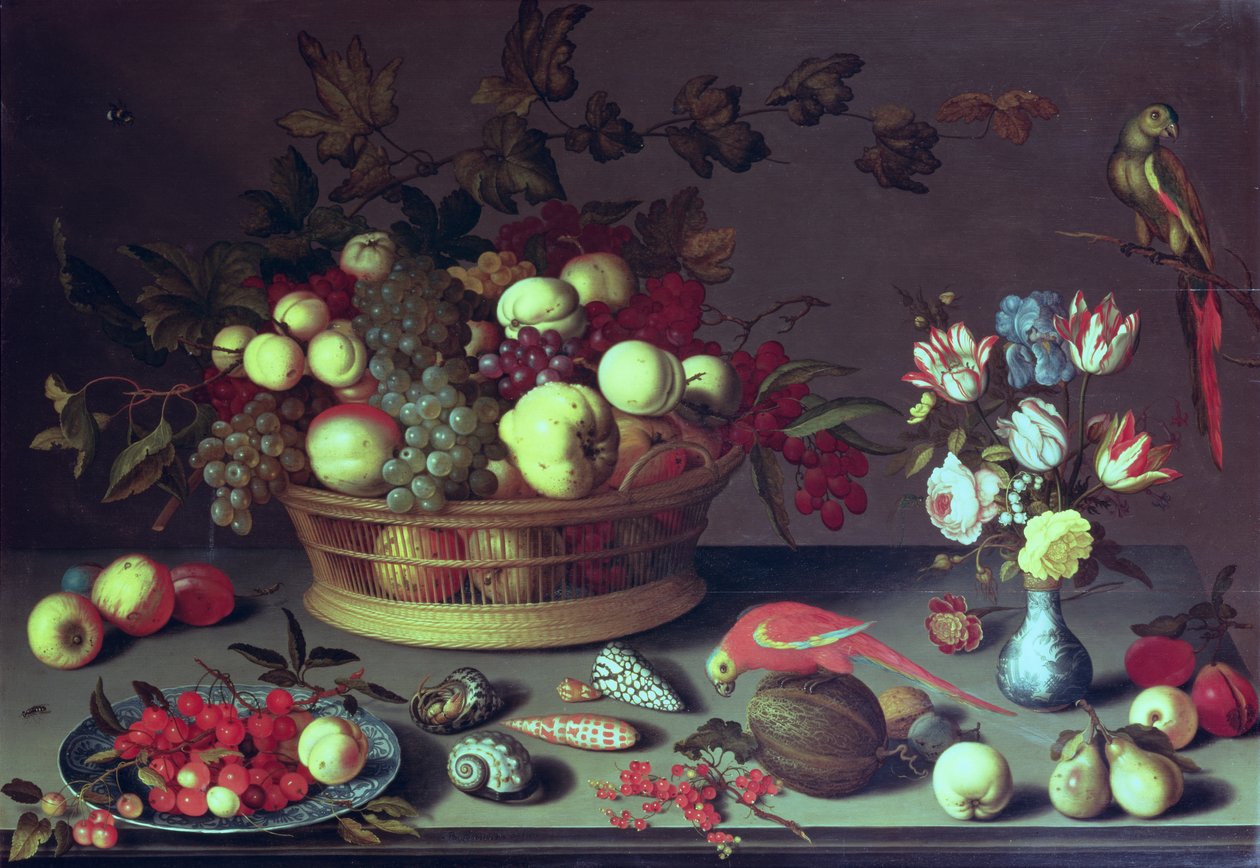 Un cesto di uva e altra frutta da Balthasar van der Ast