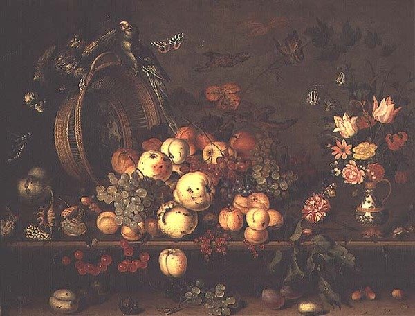 Natura morta con frutta, fiori e pappagalli, primi anni 1620 da Balthasar van der Ast