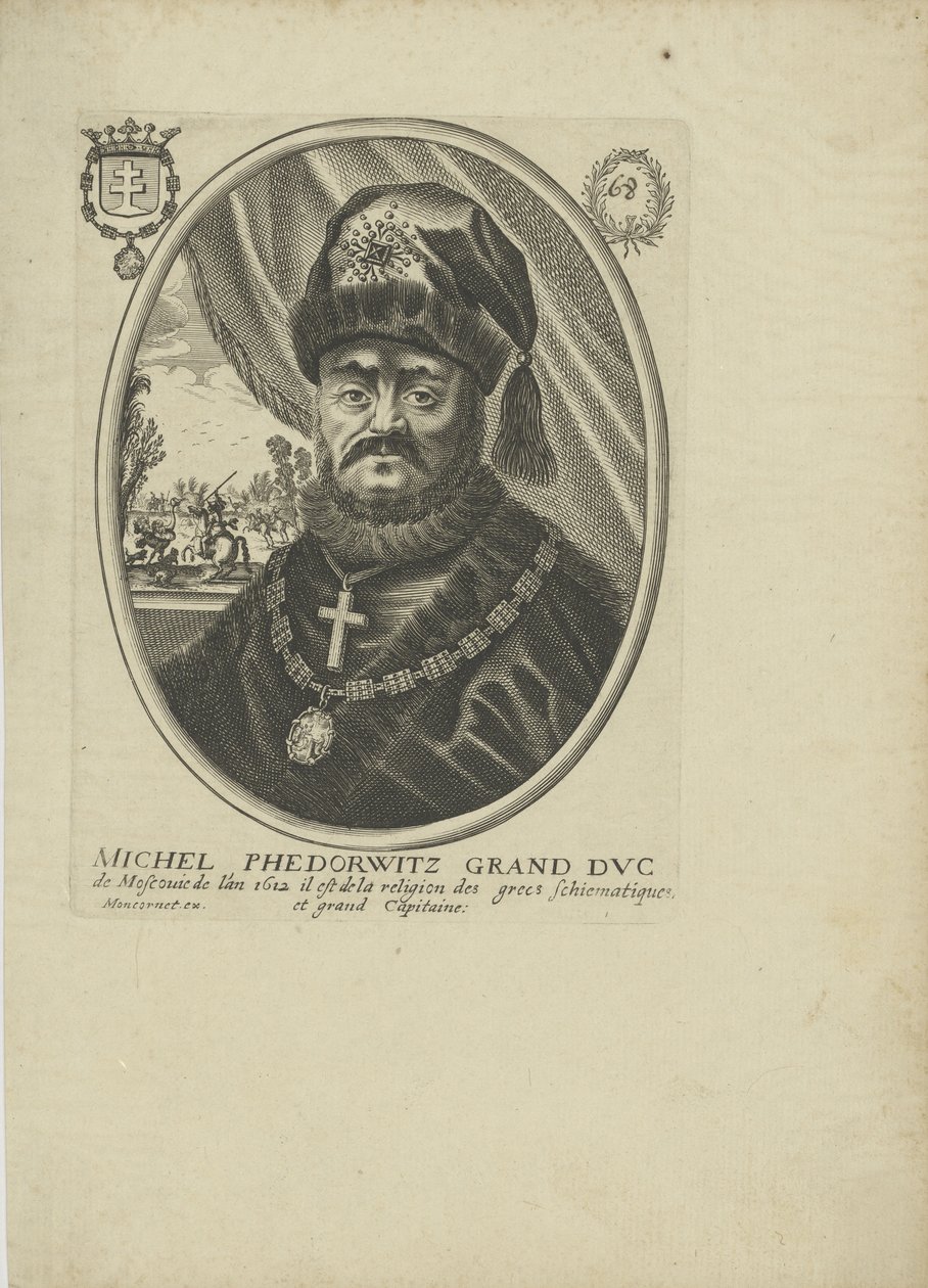 Ritratto dello zar Michail I Fyodorovich di Russia 1596-1645, circa 1640-1650 da Balthazar Moncornet