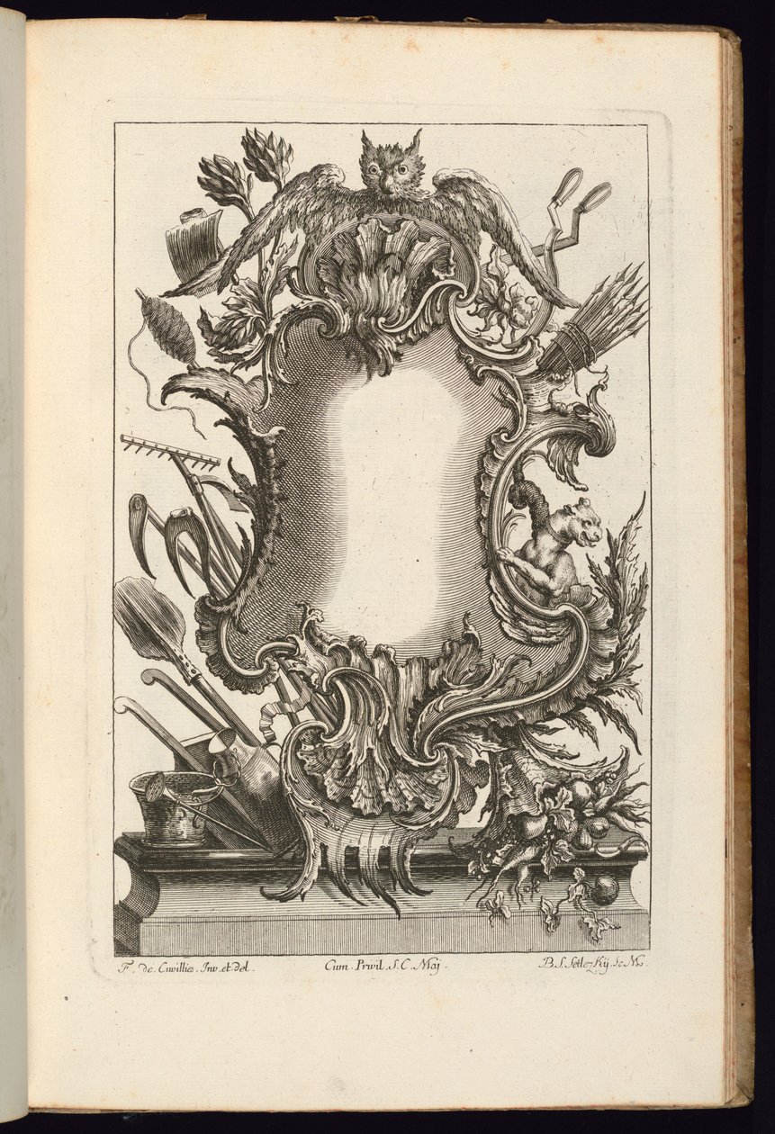 Cartiglio con gufo, Libro dei cartigli irregolari da Balthazar Sigismond Setlezky