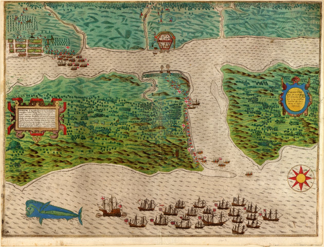 Augustine dal viaggio nelle Indie Occidentali di Drake 1585 - 86, pub. 1589 (incisione colorata a mano) da Baptista Boazio