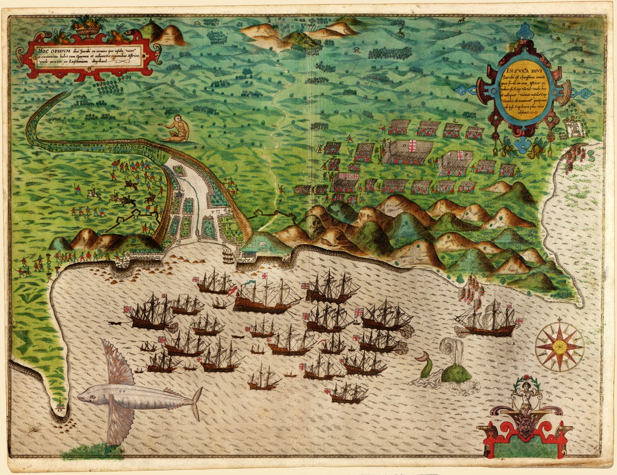 Santiago, dal viaggio nelle Indie Occidentali di Drake 1585 - 86, pub. 1589 da Baptista Boazio
