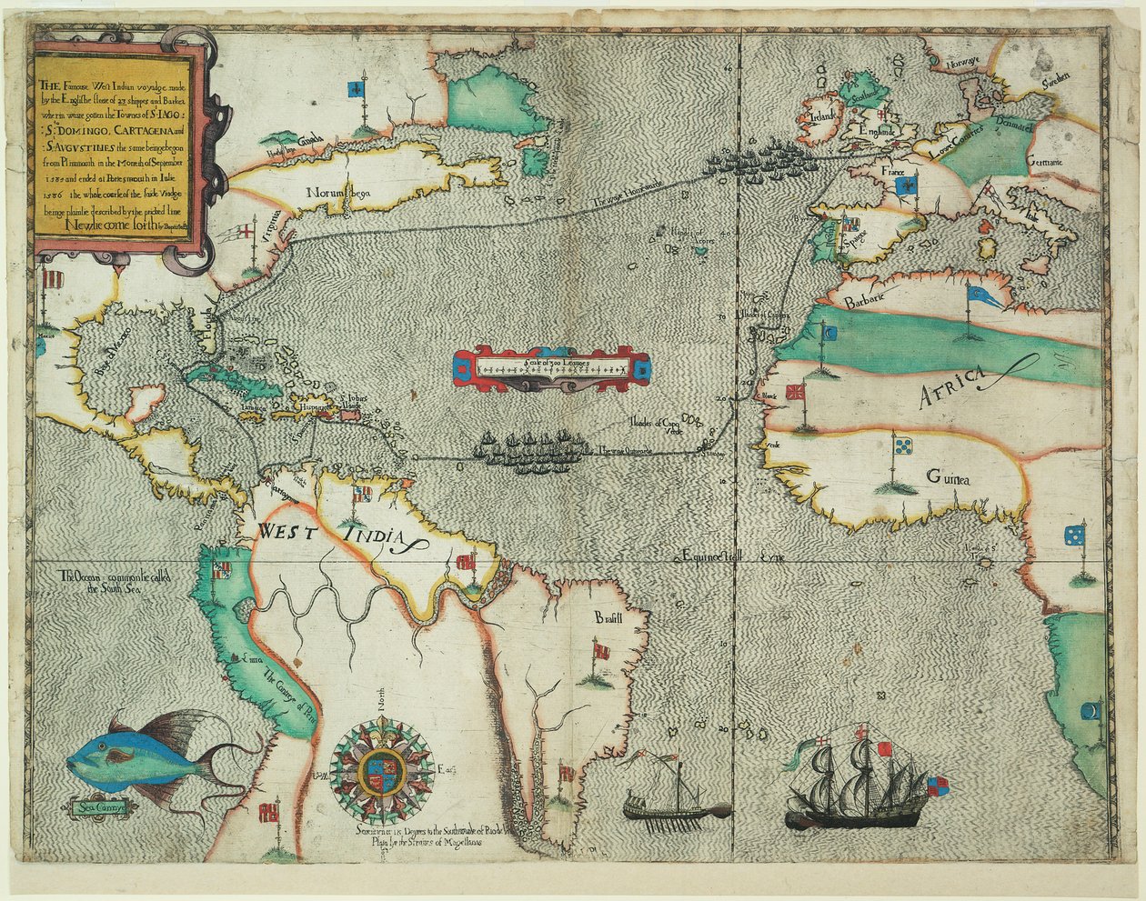 Il famoso viaggio nelle Indie Occidentali fatto dalla flotta inglese di 23 navi e barche da Baptista Boazio