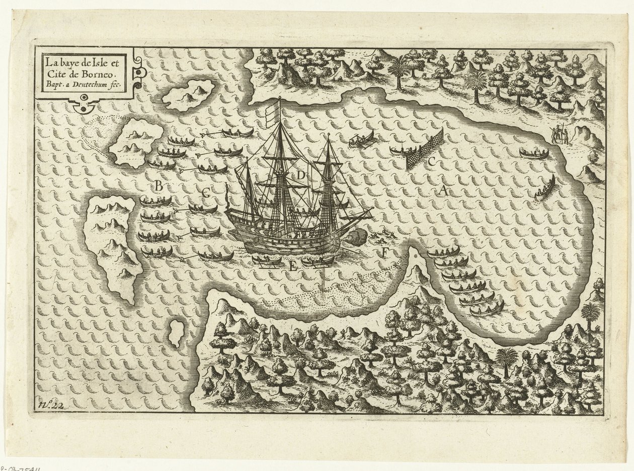 Arrivo nel Borneo, 1600 La baye de Isle et Cite de Borneo (titolo sull