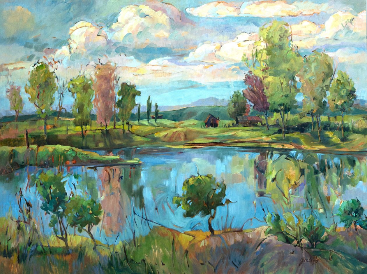 La piscina, 1990-2005 circa (olio su tela) da Barbara Cleary