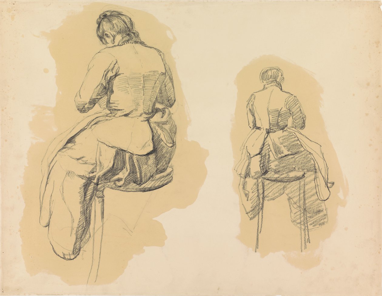Due studi di una donna, vista di schiena seduta su uno sgabello da Barbara Elisabeth van Houten
