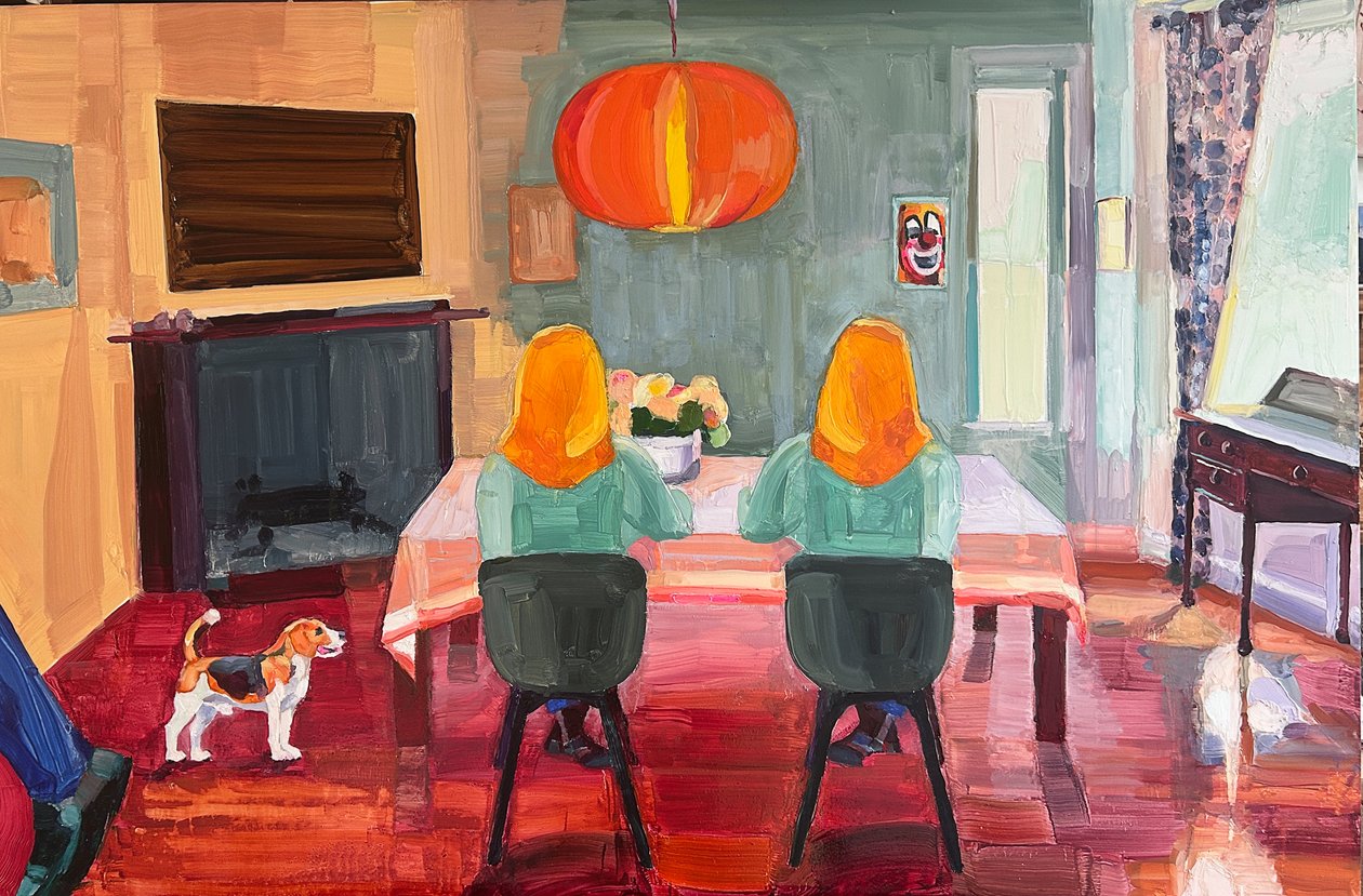23 perimeter drive, 2025, olio su pannello da Barbara Hoogeweegen