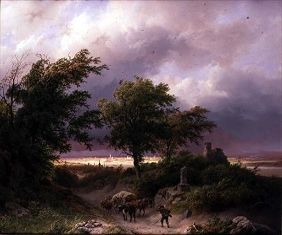Paesaggio boschivo con vista lontana di Cleve da Barend Cornelis Koekkoek