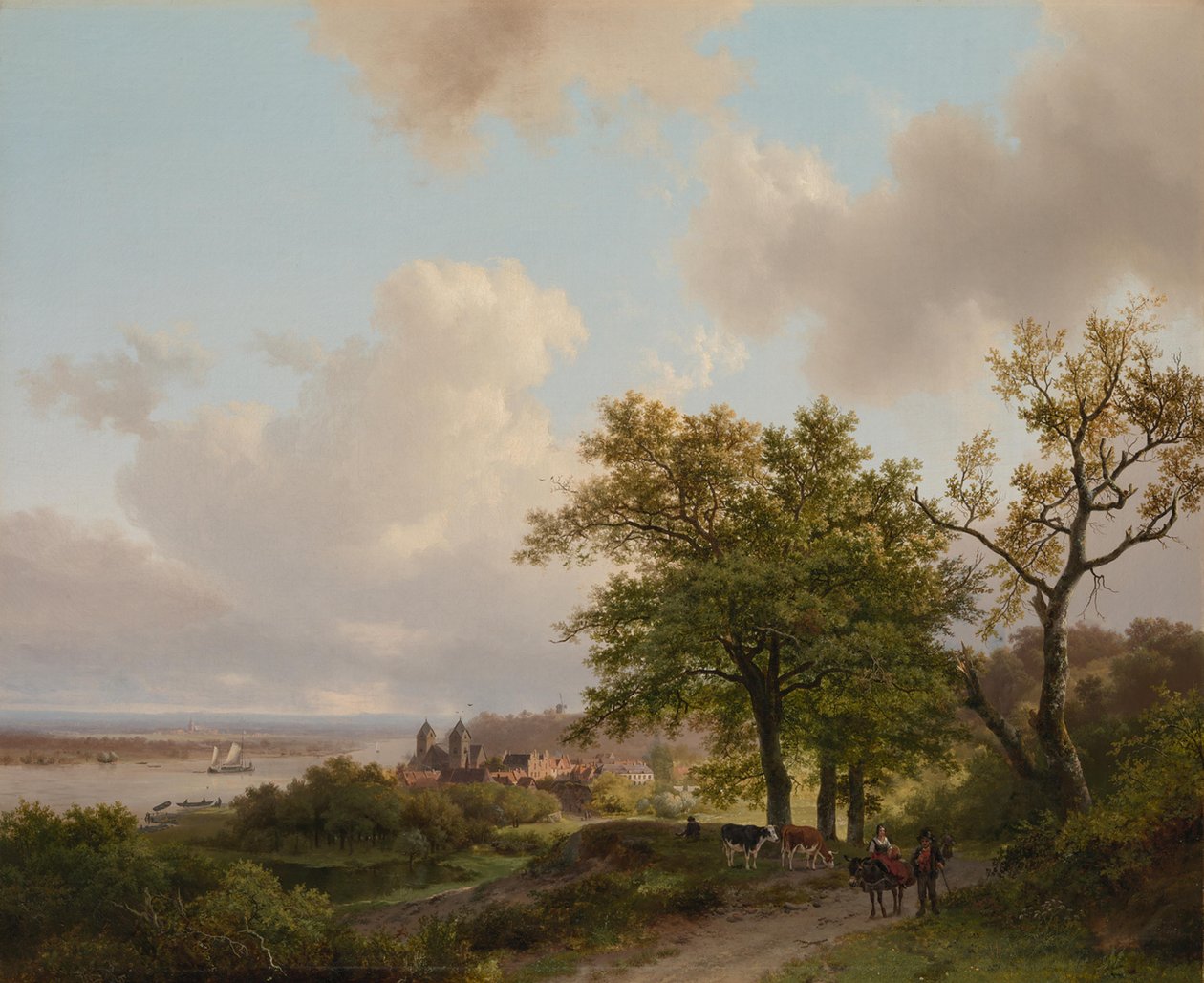 Una città su un fiume vista da un