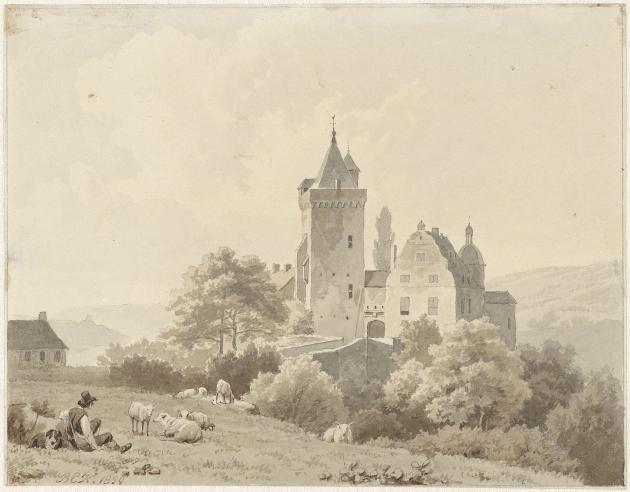 Pastore a riposo presso Schloss Lansberg da Barend Cornelis Koekkoek