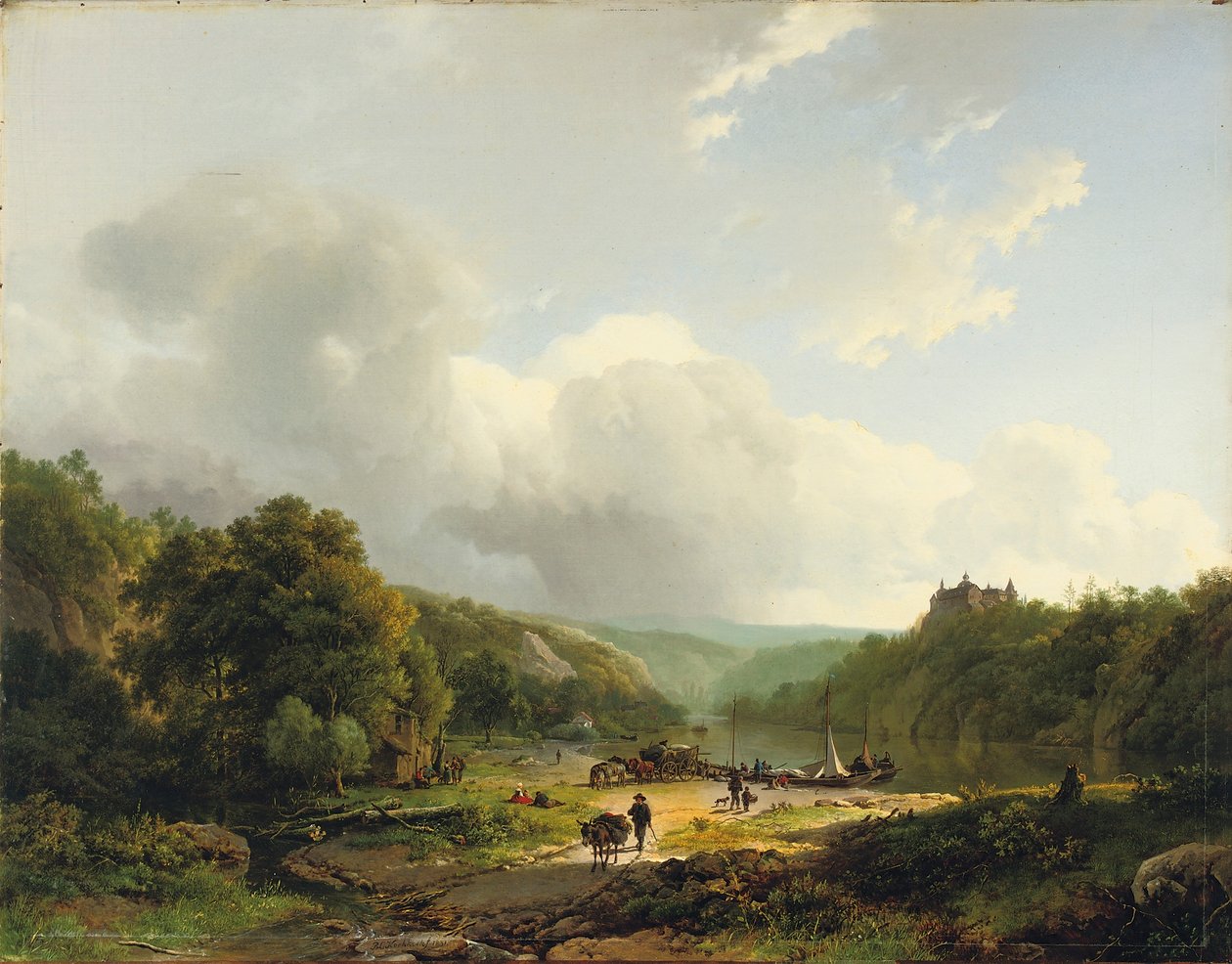 Scarico della chiatta in un paesaggio ondulato, 1831 da Barend Cornelis Koekkoek