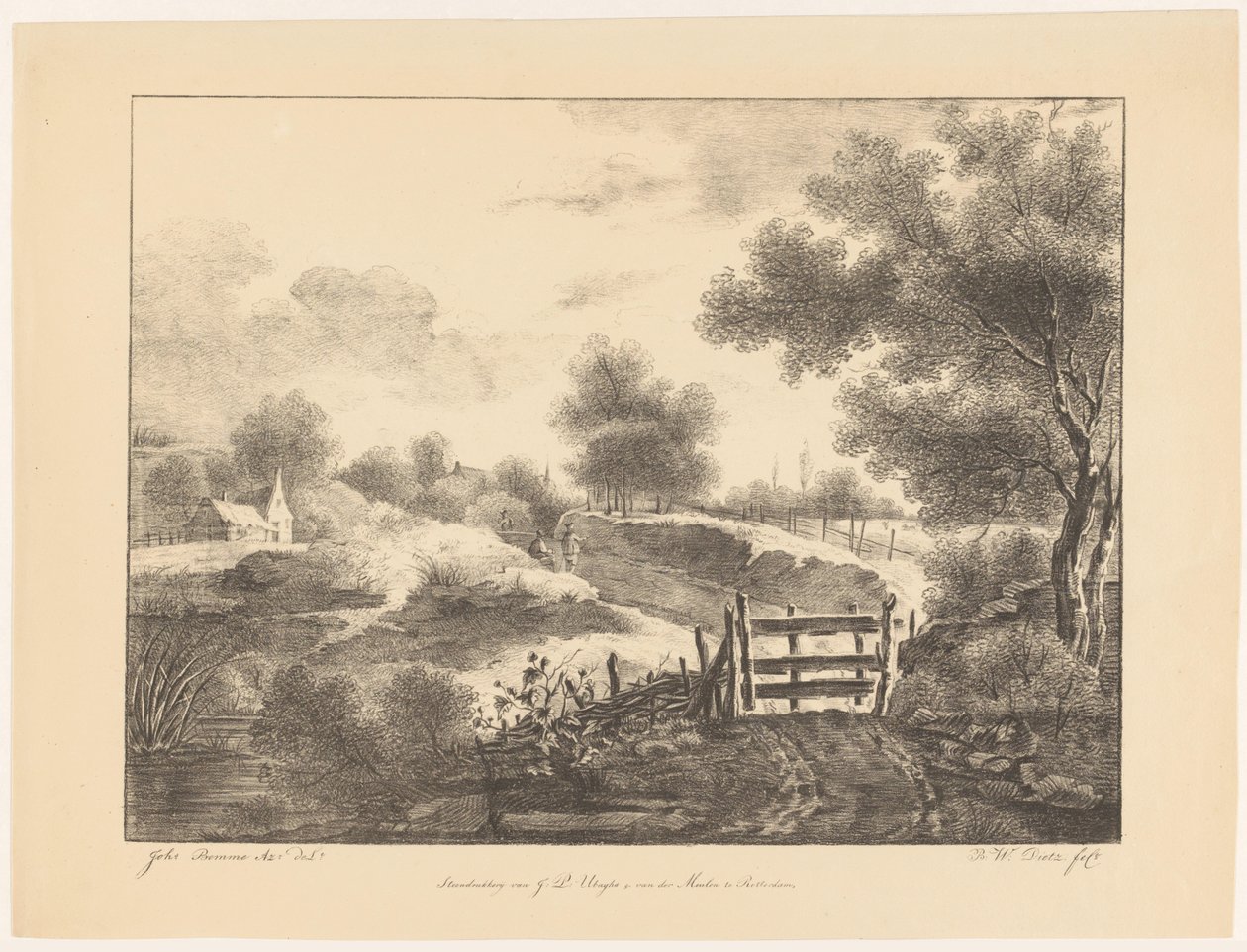 Paesaggio con case, ruscello e sentiero da Barentie Willem Dietz