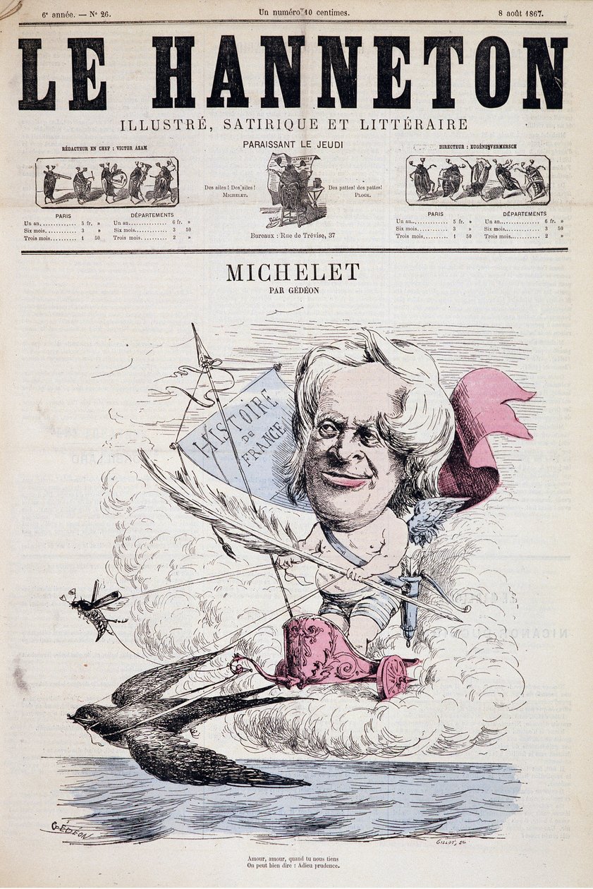 Cartone animato di Jules Michelet - di Gedeon in "Le Hanneton" 08/08/1867 da Baril Gedeon