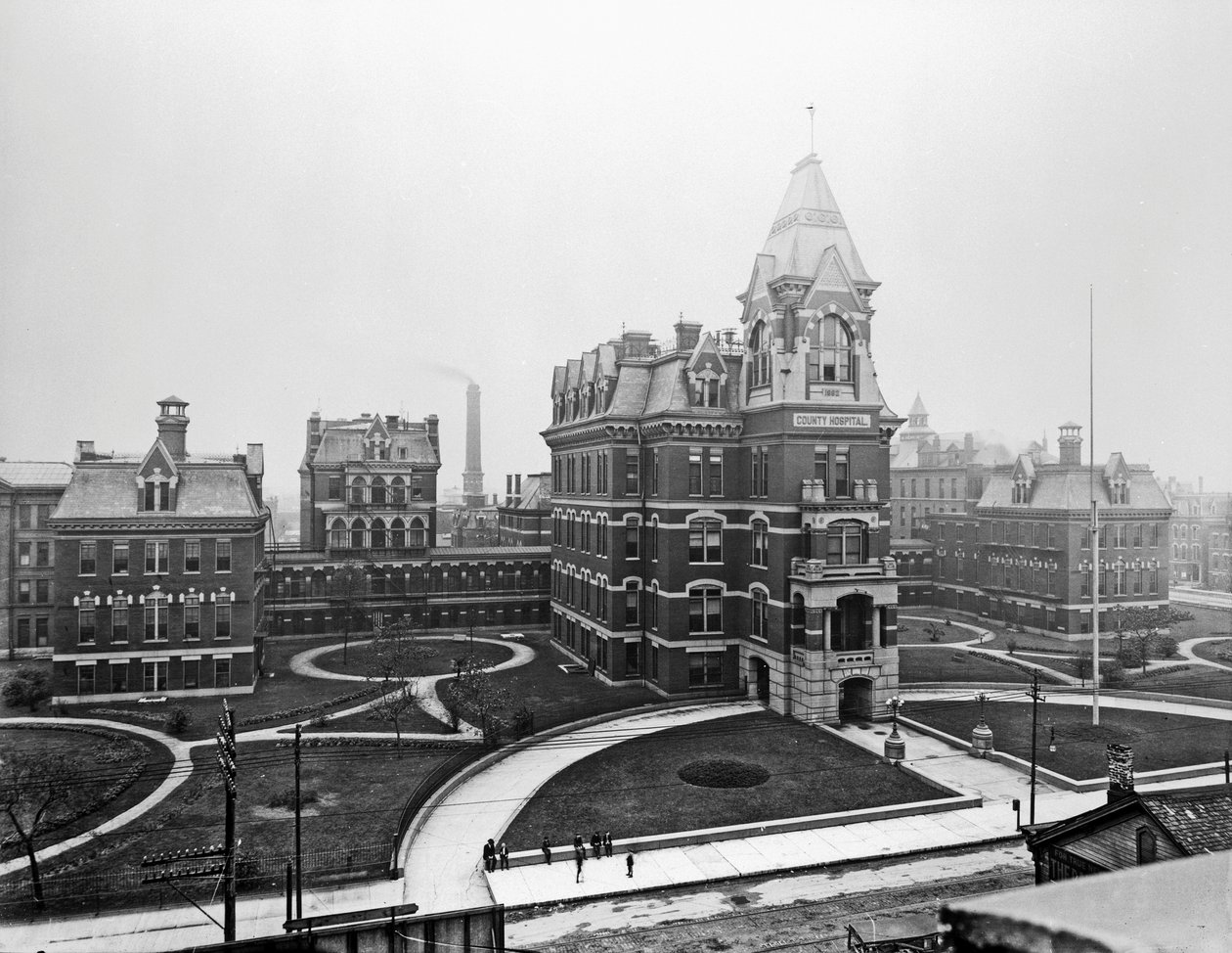 Cook County Hospital, c.1900, Chicago, Illinois, USA, c.1900 (foto in b/n) da Barnes and Crosby