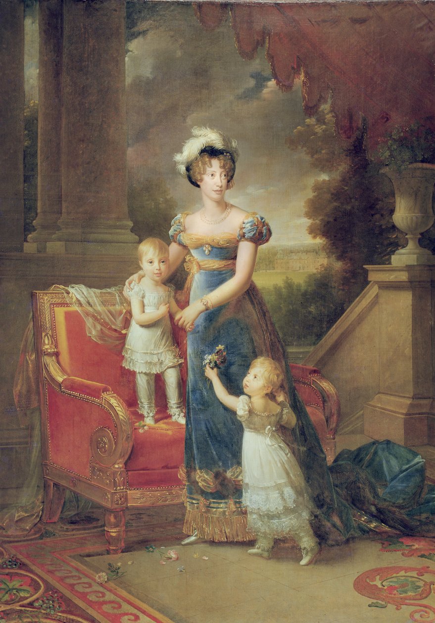 Marie-Caroline de Bourbon con i suoi figli davanti al Chateau de Rosny, 1820 da Baron François Pascal Simon Gérard