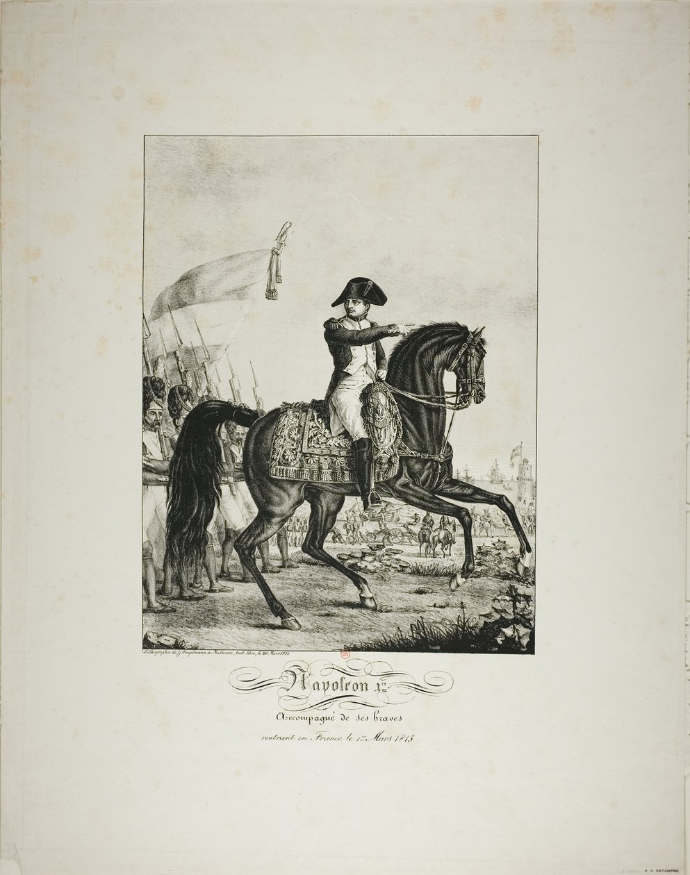Napoleone accompagnato dai suoi uomini fidati, ritorno in Francia il 1 marzo 1815 da Baron François Pascal Simon Gérard