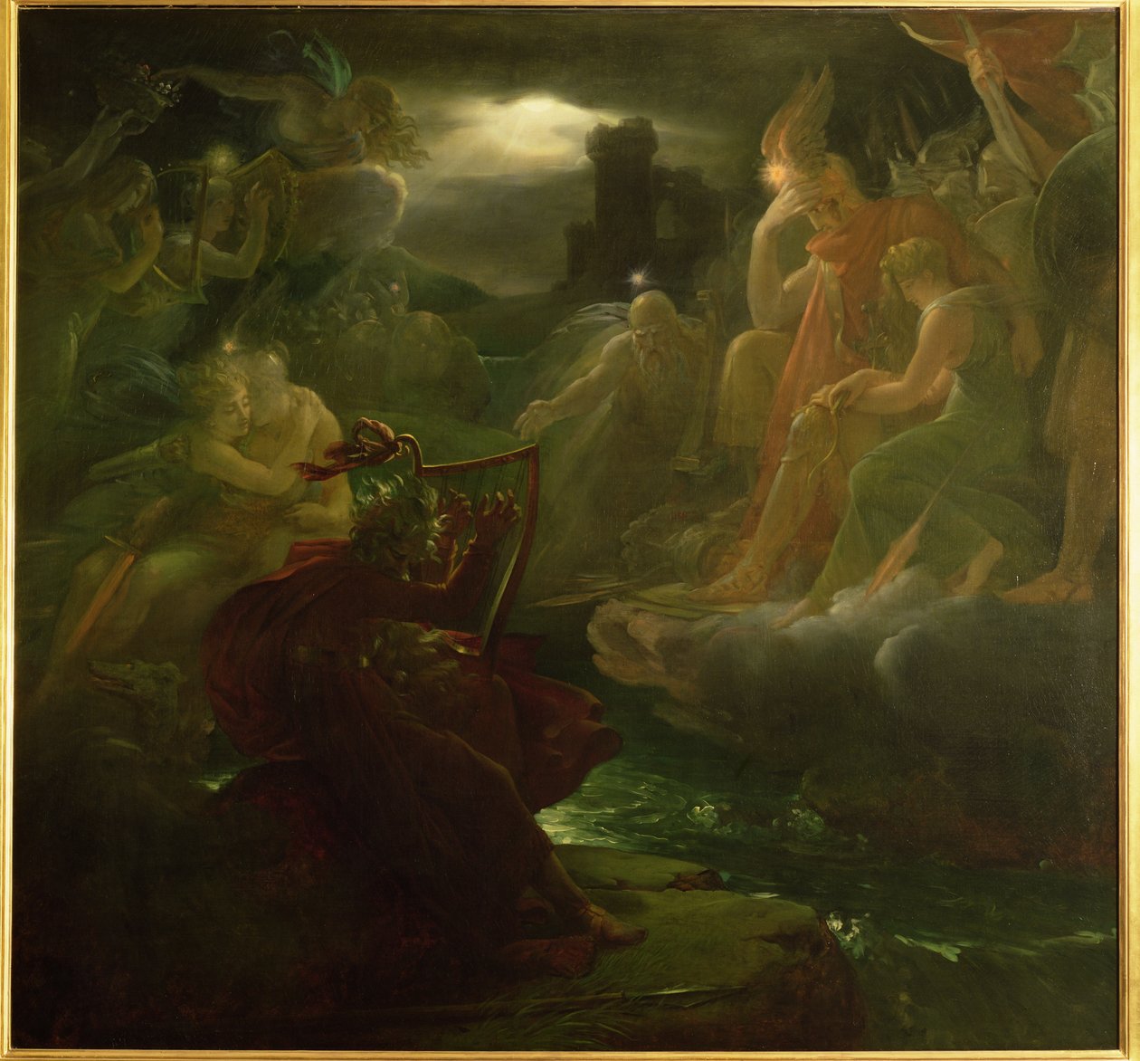 Ossian evoca gli spiriti sulle rive del fiume Lora con il suono della sua arpa, 1801 da Baron François Pascal Simon Gérard