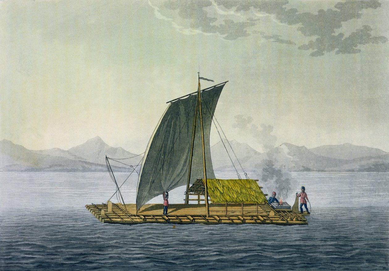 Una zattera che lascia il porto di Guayaquil, Ecuador, da 