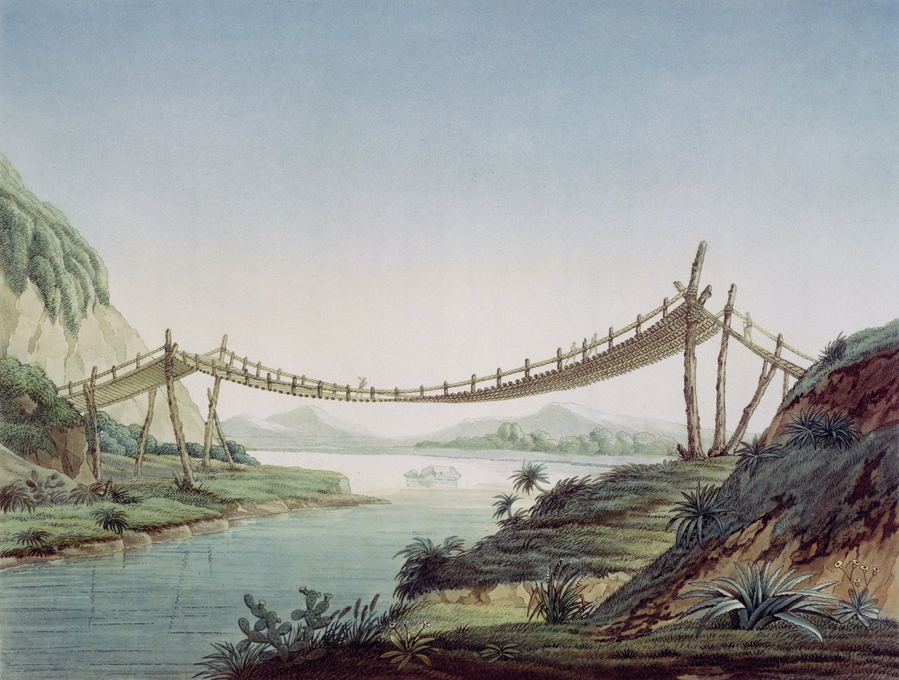 Ponte di corda vicino a Penipe, attraversando il fiume Chambo, Messico, 1810 da Baron Friedrich Alexander von Humboldt