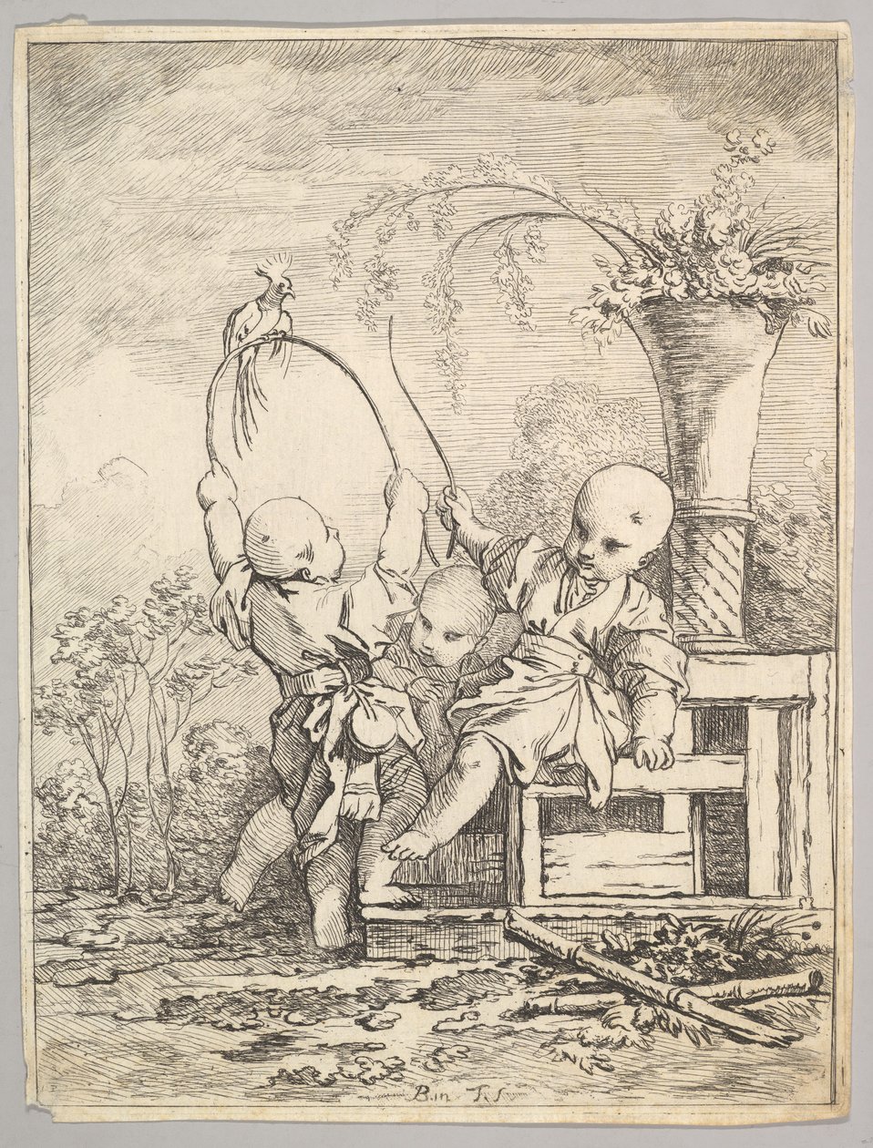 Bambini cinesi che giocano con un pappagallo da Baron de Thiers Louis Antoine Crozat