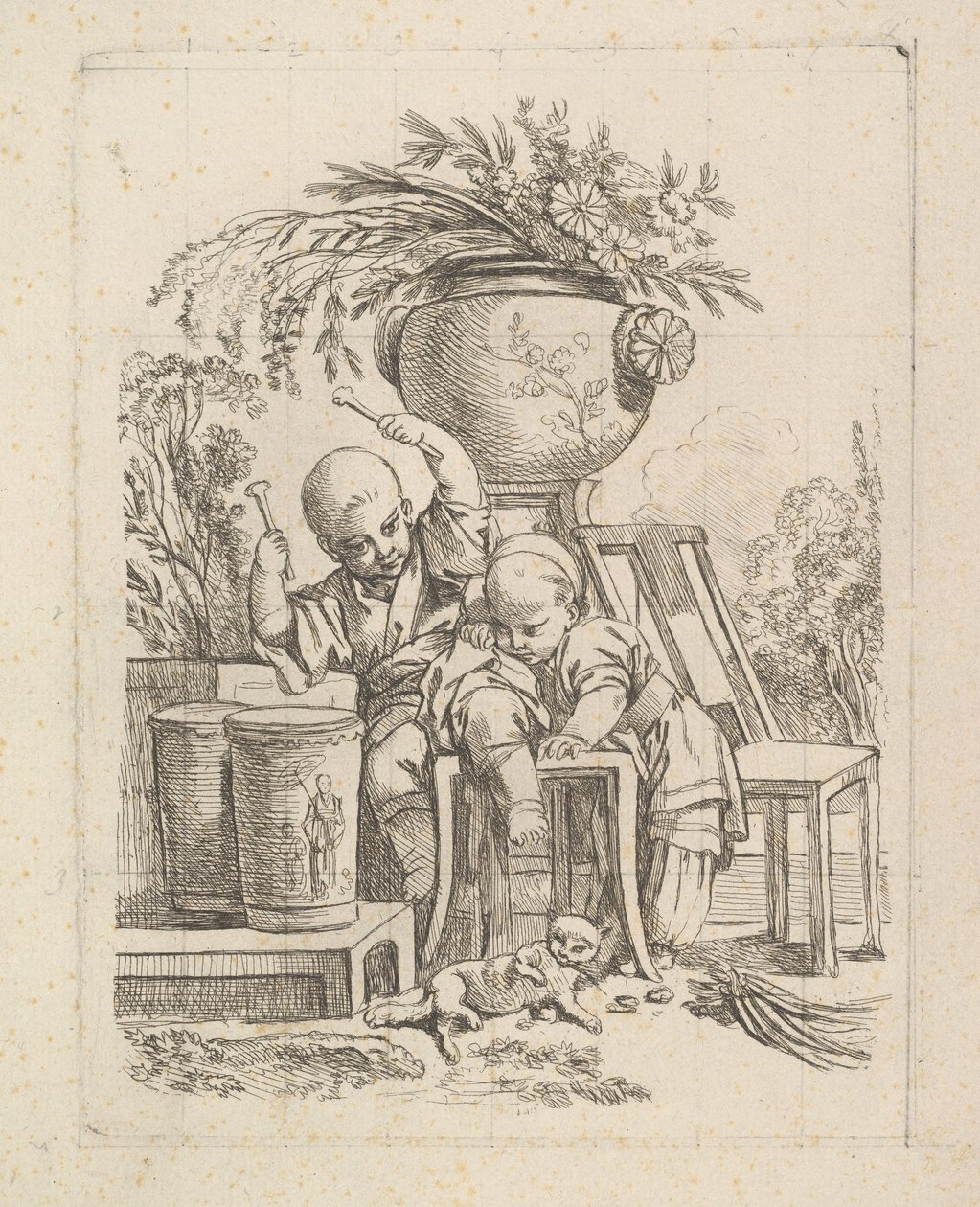 Due bambini, uno che suona il tamburo da Baron de Thiers Louis Antoine Crozat