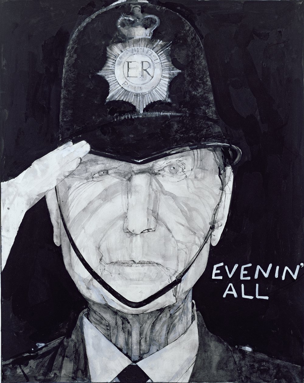 Ritratto di Jack Warner come Dixon of Dock Green da Barry Fantoni