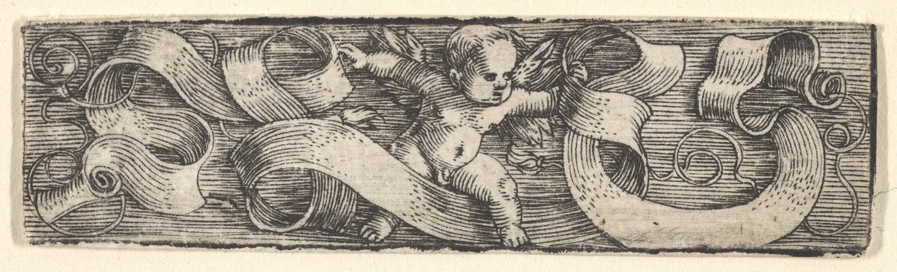 Ragazzo che cammina verso destra sopra banderole da Barthel Beham