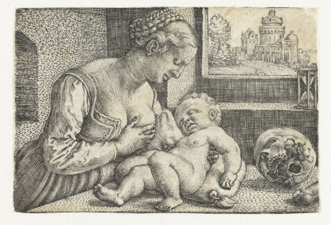Maria con bambino al seno e teschio da Barthel Beham