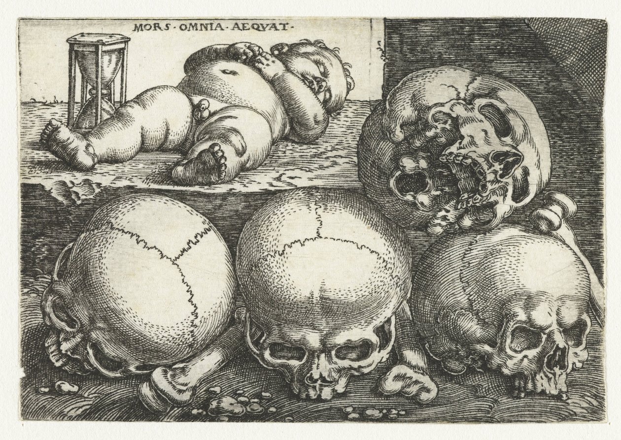 Bambino dormiente con clessidra e quattro teschi (Mors Omnia Aeqvat) da Barthel Beham