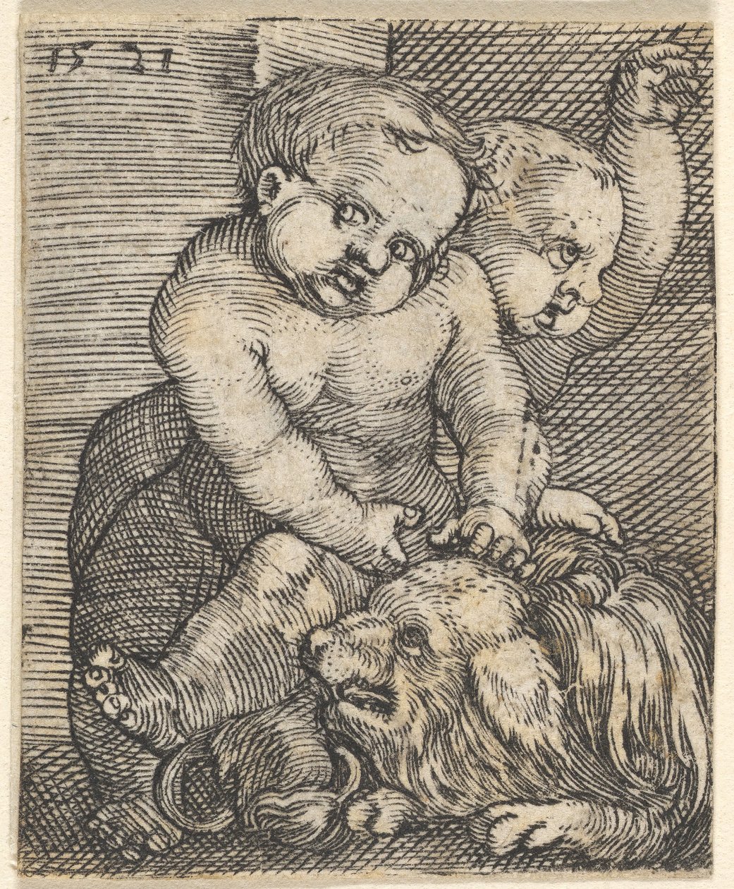 Due ragazzi che giocano con un cane, metà del XVI secolo da Barthel Beham