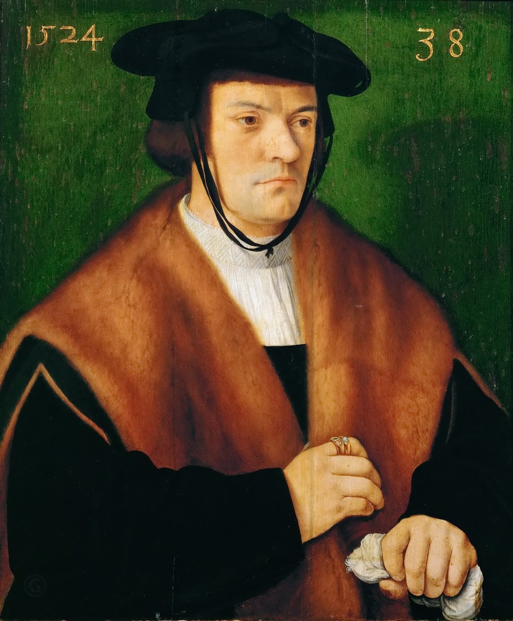 Gerhard von Westerburg (1486-dopo il 1539), a mezzo busto, con mantello bordato di pelliccia e cappello nero da Bartholomaeus Bruyn the Elder