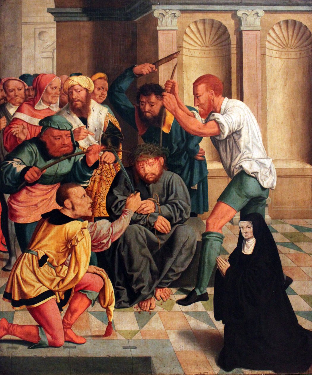 Tedesco: Dornenkrönung Christi mit kniender Benediktinerin als Stifterin Cristo coronato di spine con monaca benedettina inginocchiata come donatrice da Bartholomaeus Bruyn the Elder