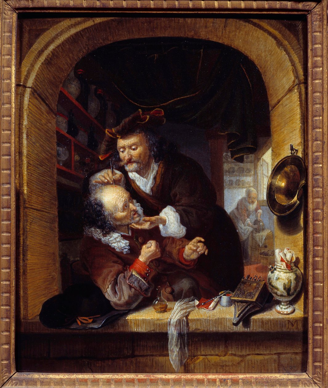 Medicina: un medico pratica un piccolo salasso per curare il mal di testa del paziente da Bartholomaus Maton