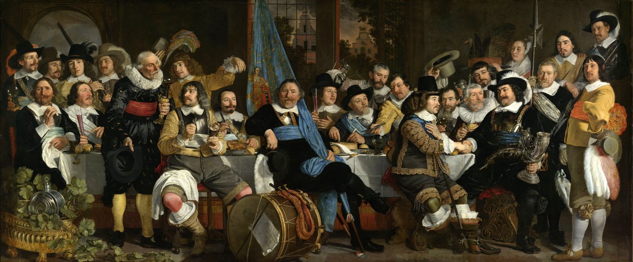La celebrazione della pace di Münster, 18 giugno 1648, nel quartier generale della guardia civica dei balestrieri (guardia di San Giorgio), Amsterdam da Bartholomeus van der Helst