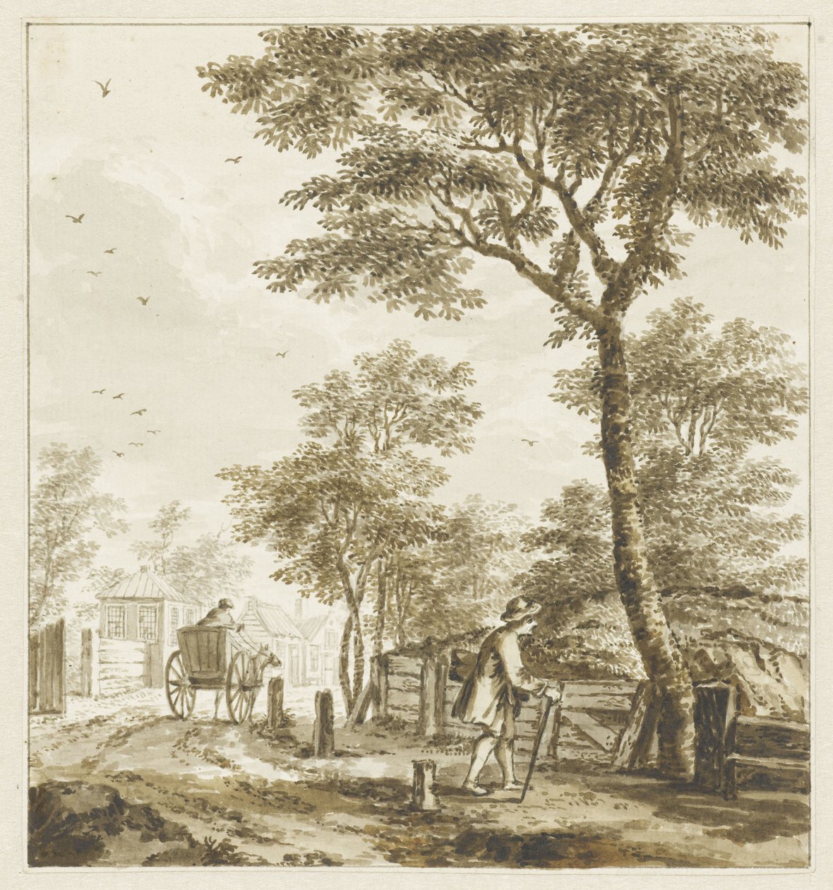 Paesaggio con figure e un cavallo e carro da Bartholomeus Barbiers