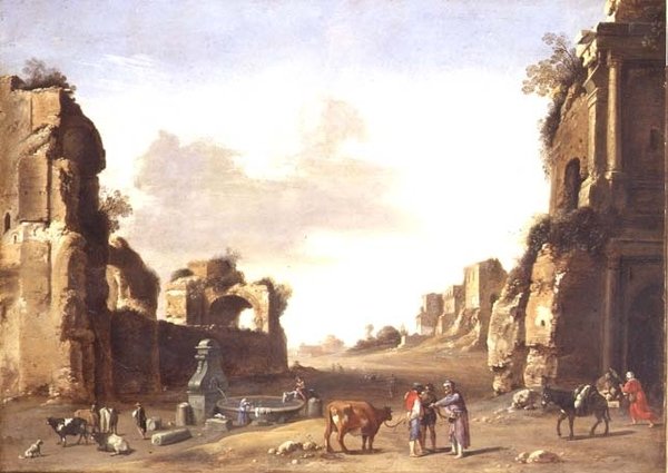 Rovine classiche con contadini che abbeverano i loro animali da Bartholomeus Breenbergh