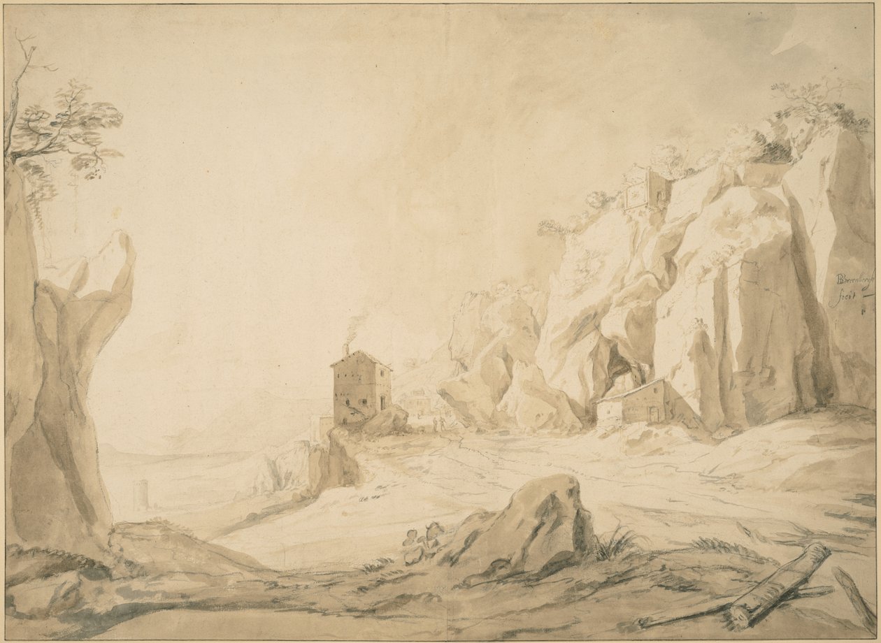 Paesaggio con una strada sotto le rupi presso Bracciano da Bartholomeus Breenbergh