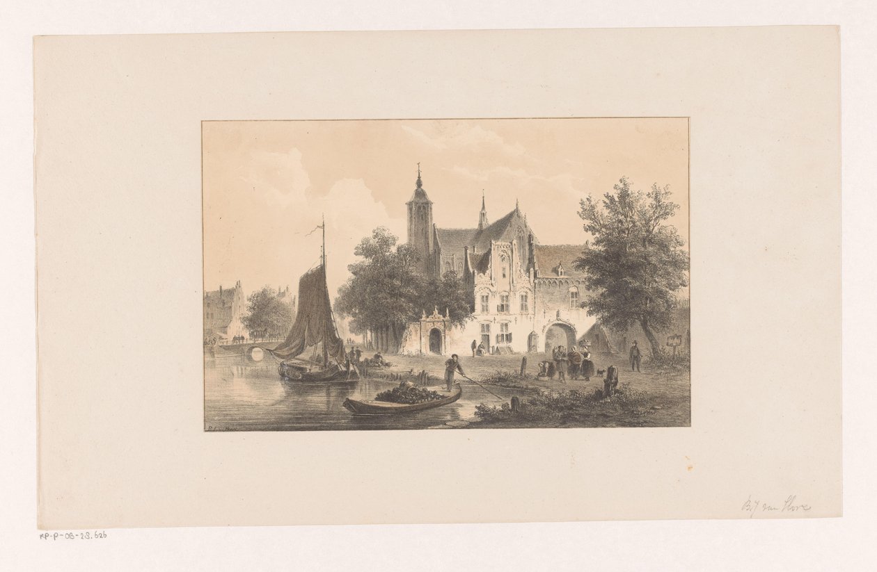 Veduta della città con fiume e chiesa da Bartholomeus Johannes van Hove