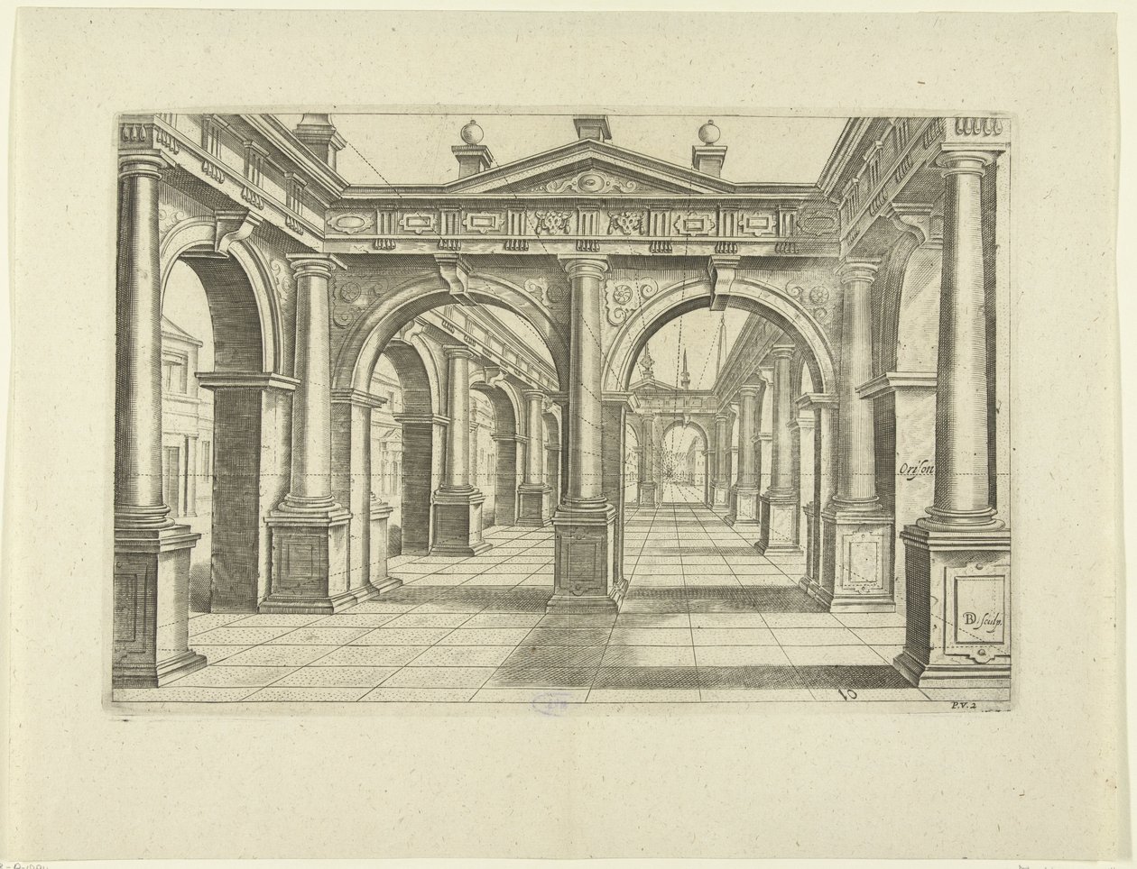 Edificio con doppio arco centrale in stile dorico da Bartholomeus Willemsz. Dolendo