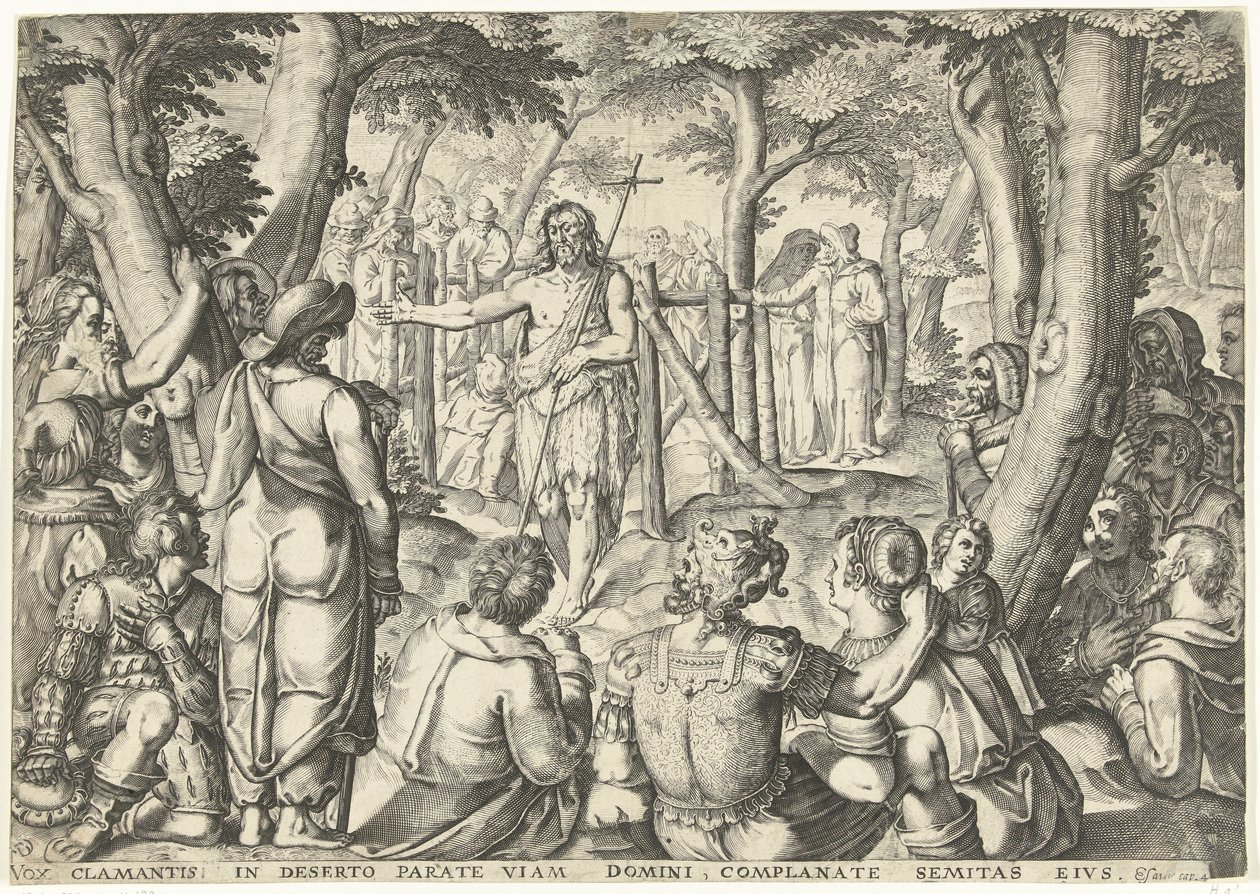 San Giovanni Battista predica a un gruppo di persone da Bartholomeus Willemsz. Dolendo