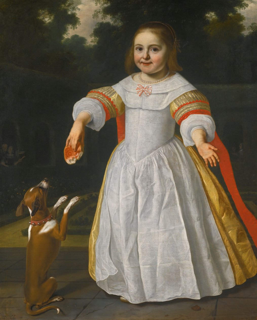 Ritratto di una ragazza con un panino e un cane da Bartholomeus van der Helst