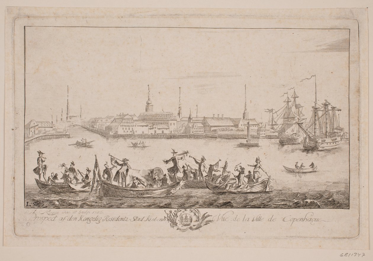 Prospetto di Slotsholmen visto dal lago da Bartholomæus Roque
