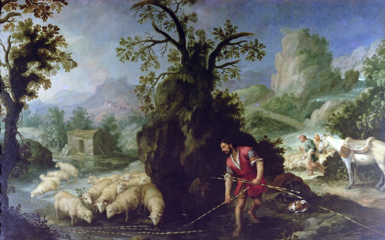 Giacobbe che mette i bastoni scortecciati davanti ai greggi di Labano da Bartolomé Esteban Murillo