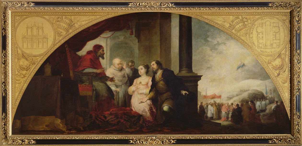 La storia della fondazione di Santa Maria Maggiore a Roma: Il patrizio rivela il suo sogno al Papa, c.1662-65 da Bartolomé Esteban Murillo